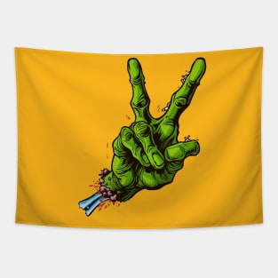 Zombie Hand Giving Peace Sign Tapestry