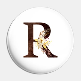 Floral Monogram R Lovely Autumn Foliage Pin