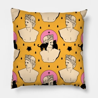 Greek God Black Cat Pattern in yellow Pillow