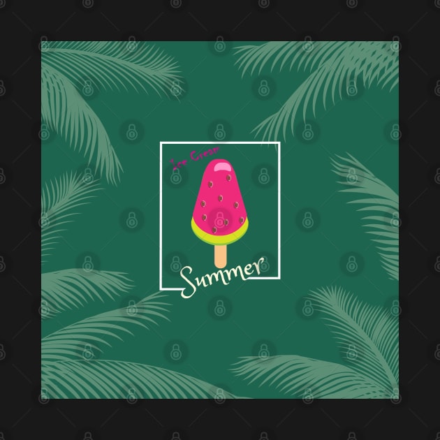 Watermelon Ice Cream Tropical Palm leaves Hello Summer by sofiartmedia