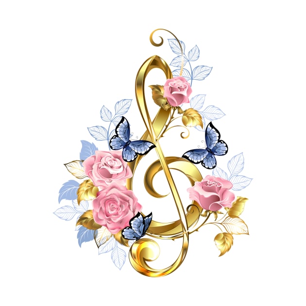 Musical Key with Pink Roses by Blackmoon9