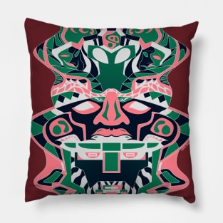 olmec gemini helmet in alien totem ecopop Pillow