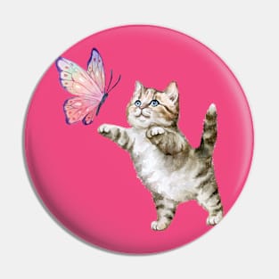 Kitten and Butterfly Pin