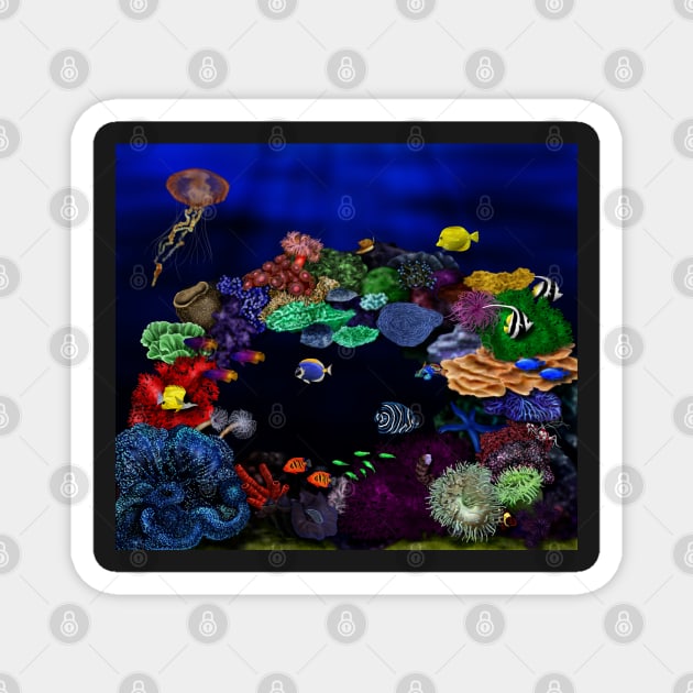 Colorful Coral & Fish Reef Art Magnet by H. R. Sinclair