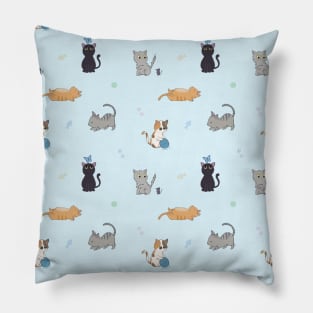 Cute Cats - Blue Pillow