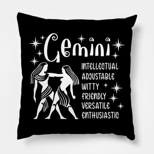 Gemini zodiac positive traits Pillow by Gardner Designs 