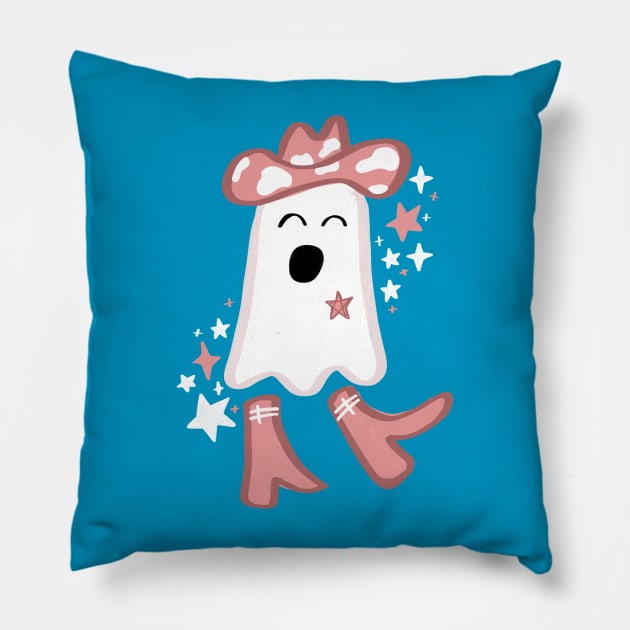 Ghost Cowgirl Pillow by Maddie Doodle