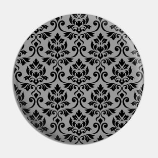 Feuille Damask Black on Gray Pattern Pin