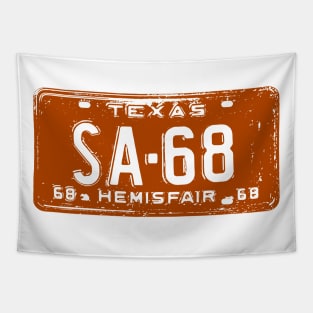 Orange Hemisfair 68 License Plate Tapestry