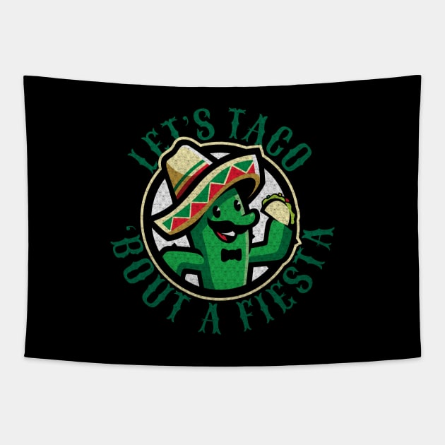 Let's Taco 'Bout A Fiesta Funny Cactus Eating Tacos Tapestry by DesignArchitect