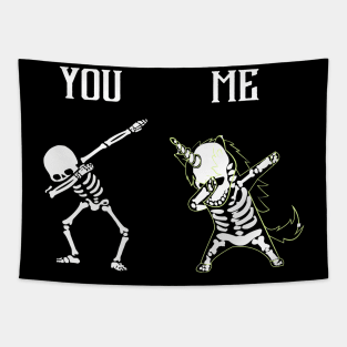 You Vs Me Skeleton Unicorns Rainbow Dabbing Funny Tapestry