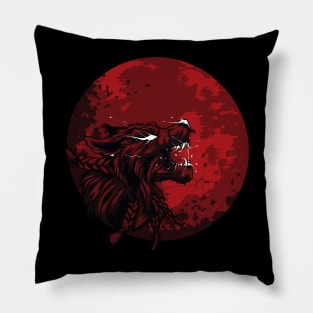 Wolf With Giant Blood Moon Pillow