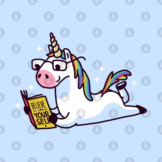 Unicorn Believe in Yourself Reading Book by vo_maria