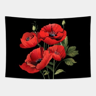 Red poppies flowers, beautiful Papaver rhoeas, poppy, corn poppy, corn rose, field poppy, Flanders poppy, and red poppy, herbaceous species, flowering plant, watercolor Holiday Decoration Tapestry