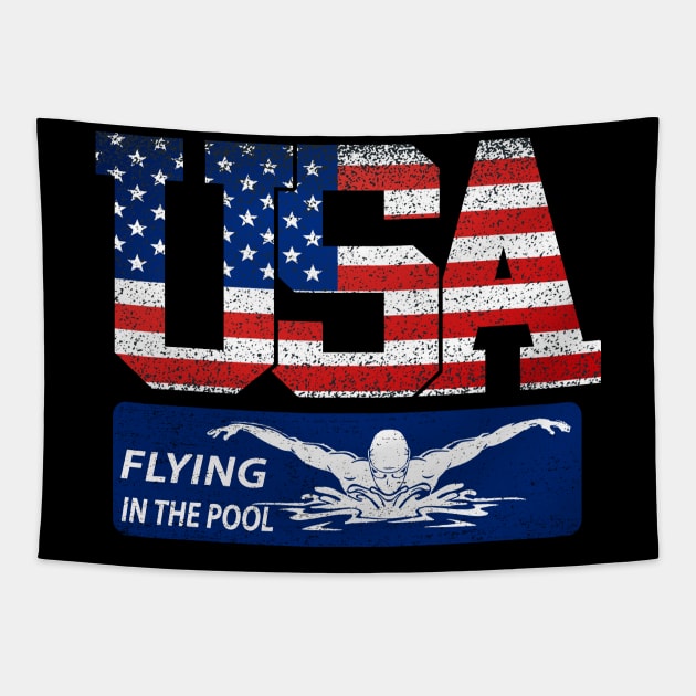 Vintage Flying In Pool USA Flag Swimming World Record 2021 Tapestry by justiceberate