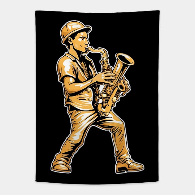 Saxophon-Serenade auf der Baustelle: Golden Harmony Tapestry by shirtsandmore4you