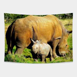 African Wildlife Photography Rhinoceros Mother and Calf Tapestry