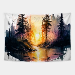 Sunset Scenery In Watercolor Tapestry