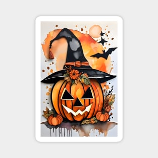 Grinning Pumpkin Witch - A Whimsical Halloween Delight Magnet