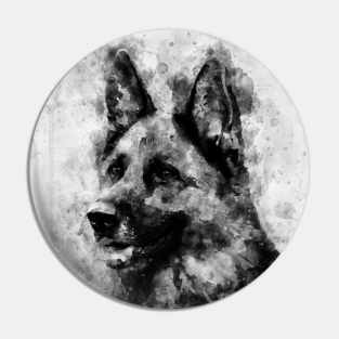 German Shepherd Dog Black and White Watercolor 04 Pin