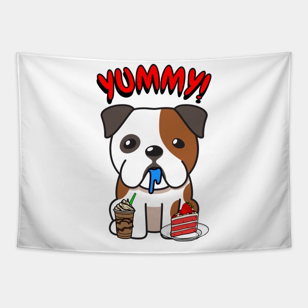 Cute english bulldog is having coffee and cake Tapestry by Pet Station