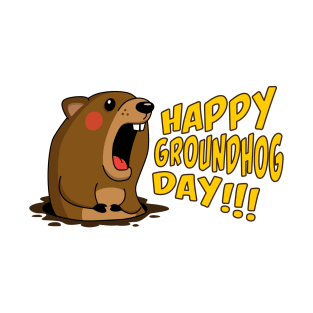 Cute Groundhog Screaming "Happy Groundhog Day!" Holiday T-Shirt