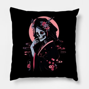 Geisha | Grim Reaper Geisha Skull | Cool Retro Japanese Aesthetic Pillow