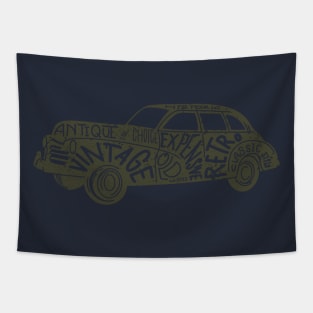 Vintage retro classic  car typography artwork Tapestry