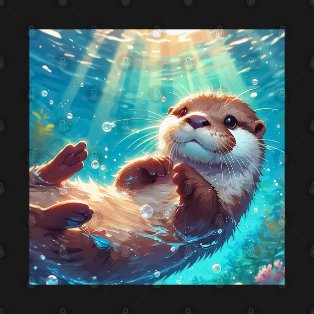 Kawaii Anime Otter Diving by TomFrontierArt