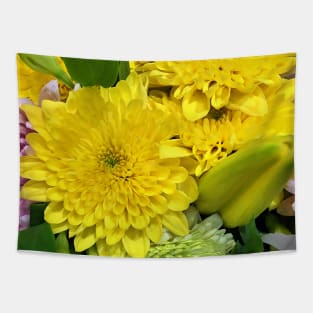 Bouquet of White, Yellow, Pink and Green Flowers - Beautiful Floral Photo Tapestry