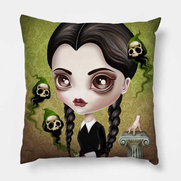 Be Afraid - Wednesday Addams Pillow by sandygrafik