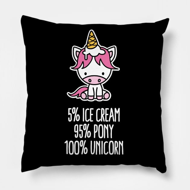 5% ice cream 95% pony 100% unicorn pun funny girl Pillow by LaundryFactory