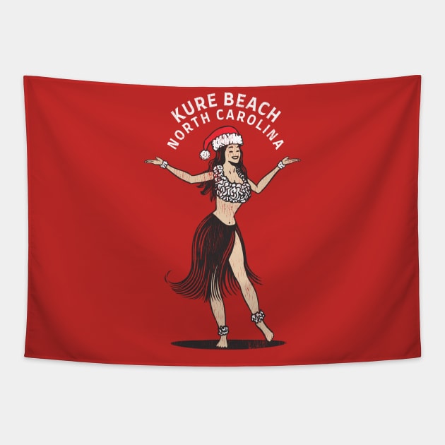 Kure Beach, NC Christmas Vacationing Holiday Hula Girl Tapestry by Contentarama