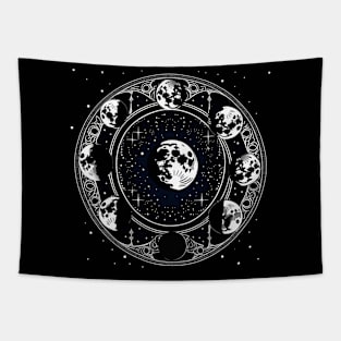 Moon phases black celestial night sky Tapestry