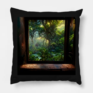 A view at the jungle through a tree house window Pillow