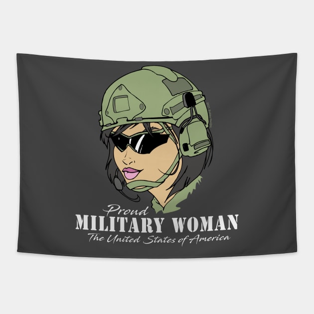 Proud Military Woman V3  (dark tees) Tapestry by Illustratorator