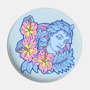 Pink Hibiscus and Blue Ferns Pin