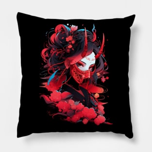 Cyber Geisha , anime style, cyberpunk, demon, t-shirt, tee Pillow