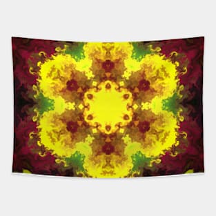 Psychedelic Mandala Flower Red Yellow and Green Tapestry