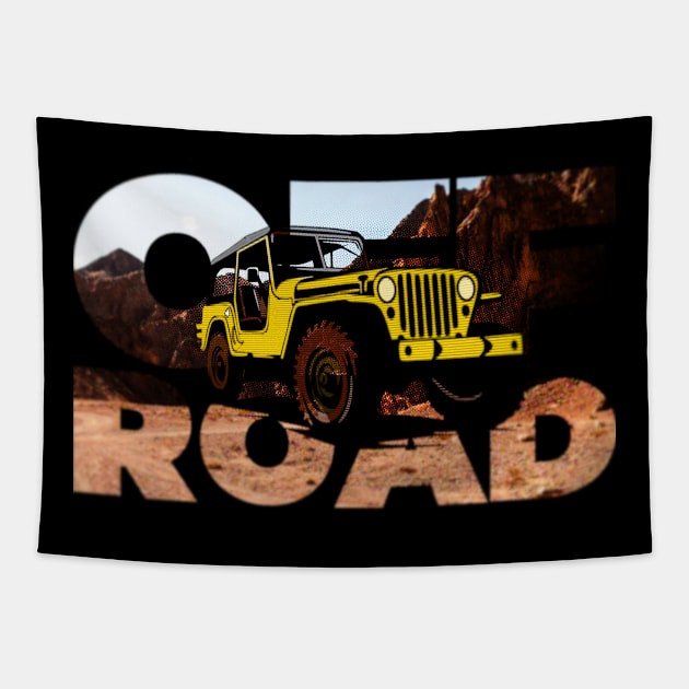 Off road off-road vehicle with an interesting graphic design for the mountains Tapestry by PopArtyParty