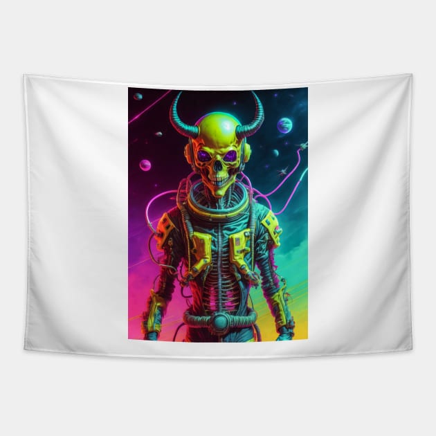 King Skull in retrowave galaxy design Tapestry by DeathAnarchy