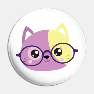 Purple and Yellow Hipster Cat Pin