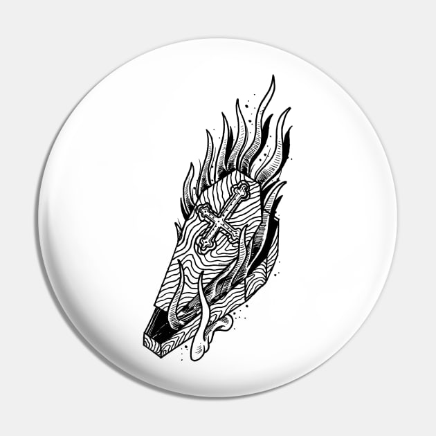 Flaming Coffin Pin by btcillustration