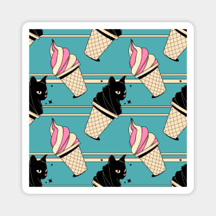 Ice Cream Black Cat Pattern in blue Magnet