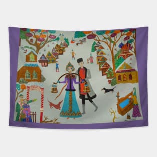 Russian Village in Winter Tapestry