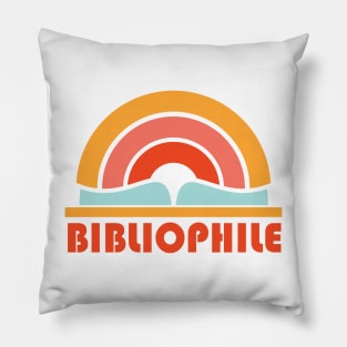 Bibliophile in retro bright orange, red, and yellow - for book lovers and bookworms everywhere Pillow