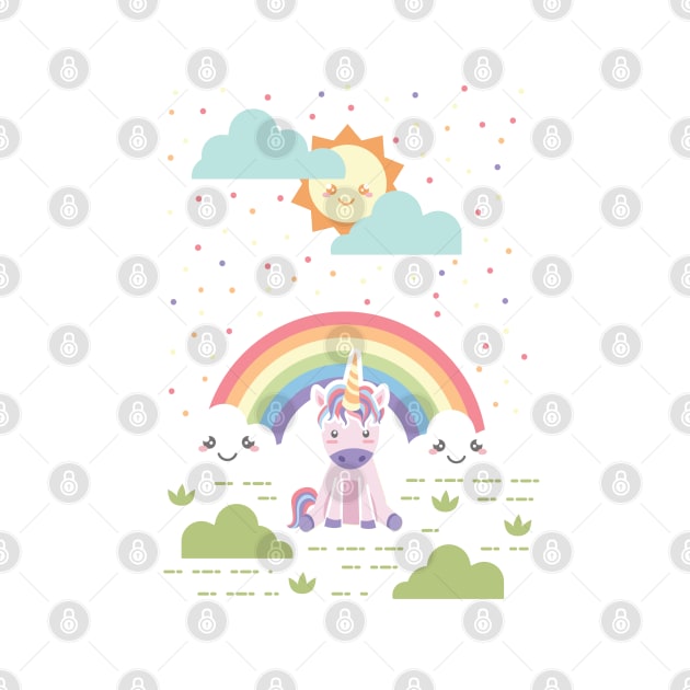 Kawaii Rainbow + Sun + Unicorns by latheandquill