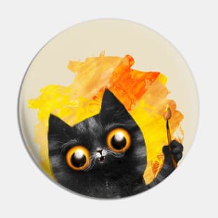 Cute black cat painter Pin