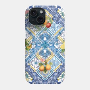 Mediterranean blue tiles, Italian citrus fruit, oranges and lemons Phone Case