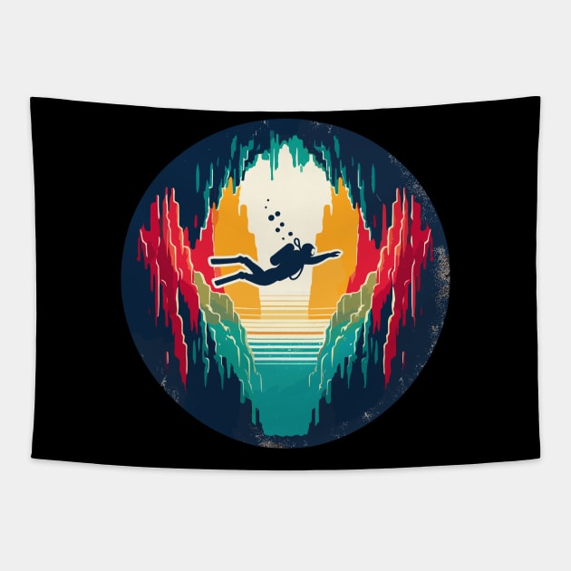 Retro Cave Diving Explore Adventure Tapestry by TomFrontierArt